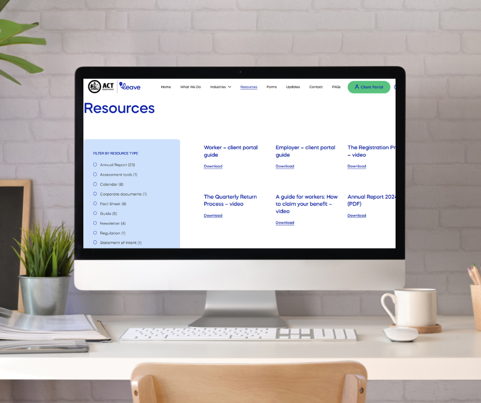 A computer screen showing the ACT Leave Resources web page
